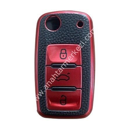 UDS-JETTA-GOLF-CADDY Nano Kap Fosforlu Kırmızı-Siyah Deri Desenli