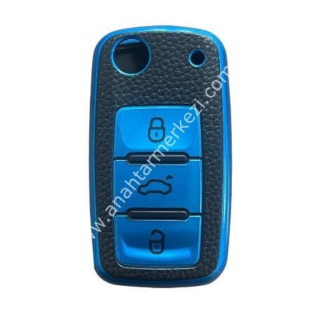 UDS-JETTA-GOLF-CADDY Nano Kap Fosforlu Mavi-Siyah Deri Desenli