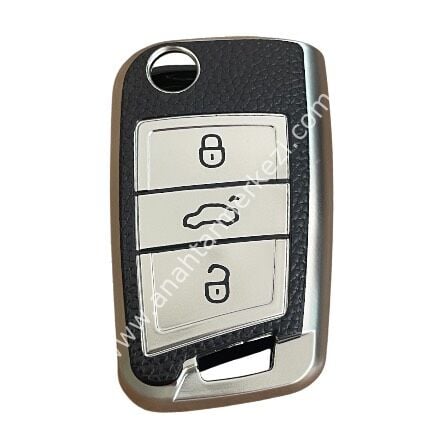 Golf 7 3B Sustalı Nano Kap Gümüş-Siyah Deri desenli