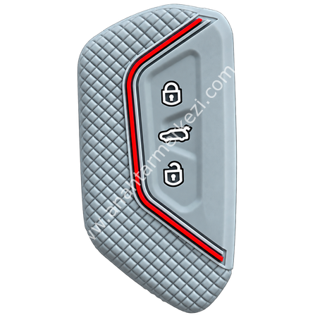 Golf-8 3B Smart Petek Desenli Kırmızı Çizgili Gri Silikon Kap