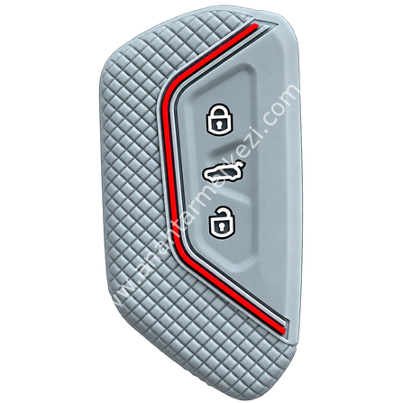 Golf-8 3B Smart Petek Desenli Kırmızı Çizgili Gri Silikon Kap